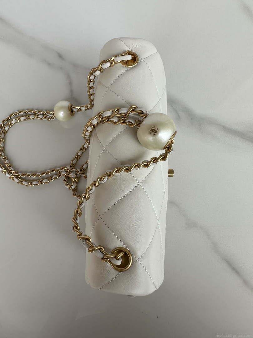Chanel AS4861 Small Flap Bag Pearly Lambskin Imitation Pearls & Gold-Tone Metal White