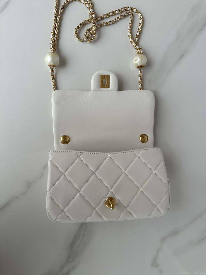 Chanel AS4861 Small Flap Bag Pearly Lambskin Imitation Pearls & Gold-Tone Metal White