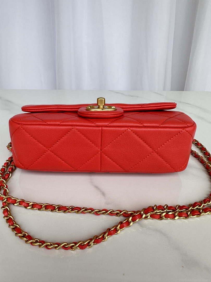 Chanel AS4861 Small Flap Bag Pearly Lambskin Imitation Pearls & Gold-Tone Metal Red