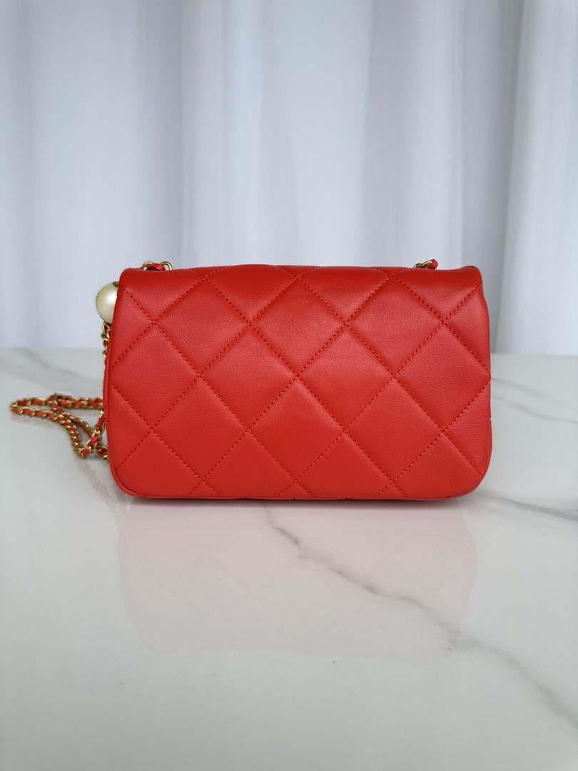 Chanel AS4861 Small Flap Bag Pearly Lambskin Imitation Pearls & Gold-Tone Metal Red