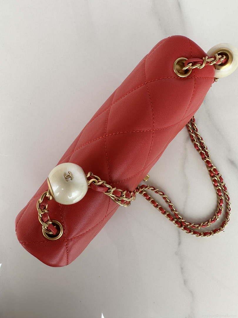Chanel AS4861 Small Flap Bag Pearly Lambskin Imitation Pearls & Gold-Tone Metal Red