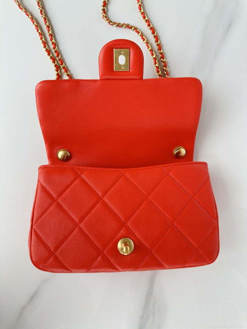 Chanel AS4861 Small Flap Bag Pearly Lambskin Imitation Pearls & Gold-Tone Metal Red