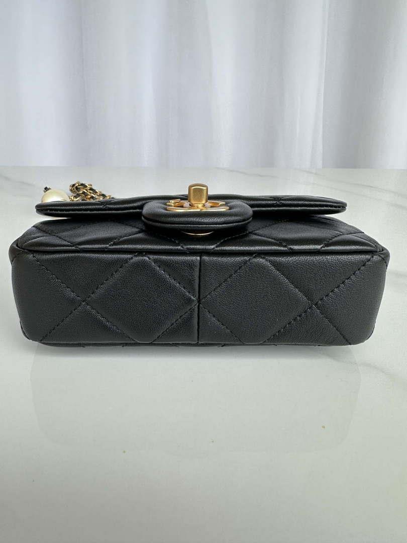 Chanel AS4868 Mini Flap Bag Pearly Lambskin Imitation Pearls & Gold-Tone Metal Black
