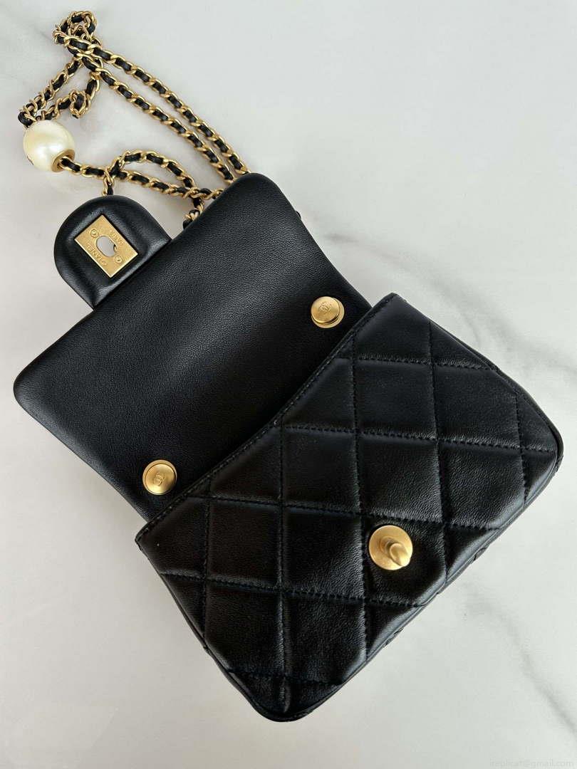 Chanel AS4868 Mini Flap Bag Pearly Lambskin Imitation Pearls & Gold-Tone Metal Black