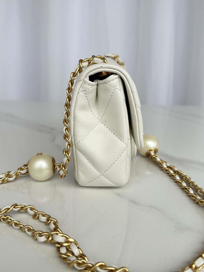 Chanel AS4868 Mini Flap Bag Pearly Lambskin Imitation Pearls & Gold-Tone Metal White