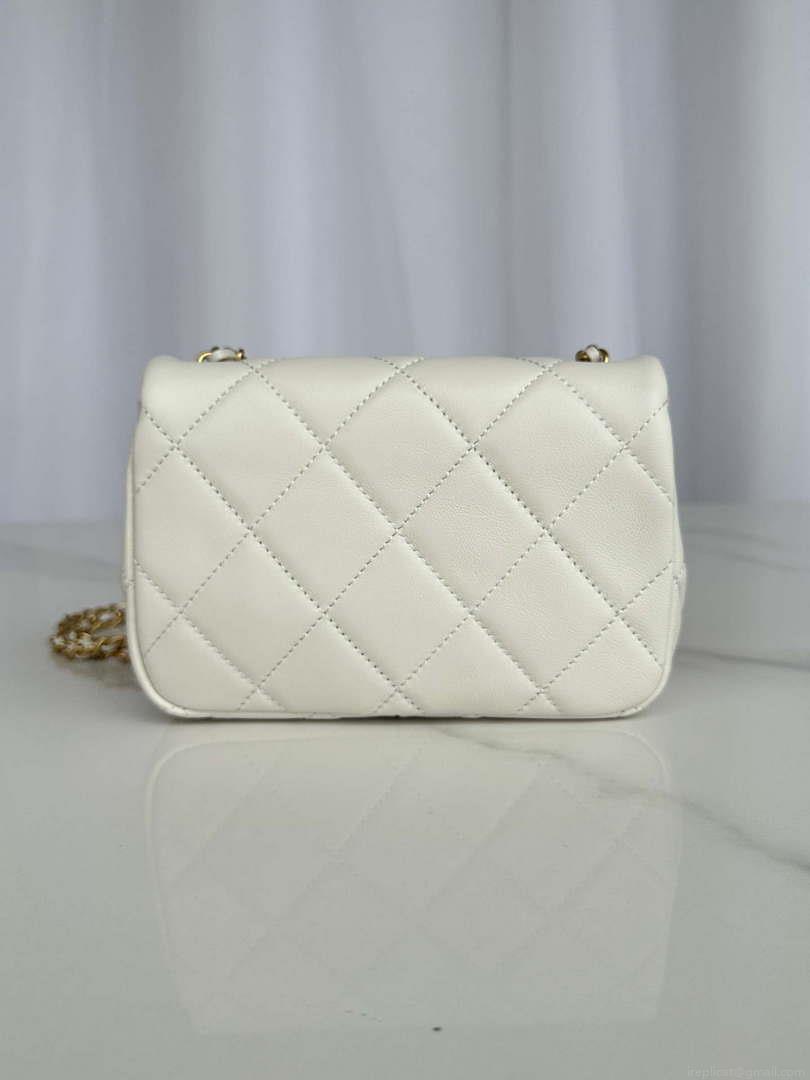 Chanel AS4868 Mini Flap Bag Pearly Lambskin Imitation Pearls & Gold-Tone Metal White