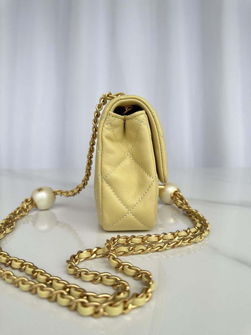 Chanel AS4868 Mini Flap Bag Pearly Lambskin Imitation Pearls & Gold-Tone Metal Yellow