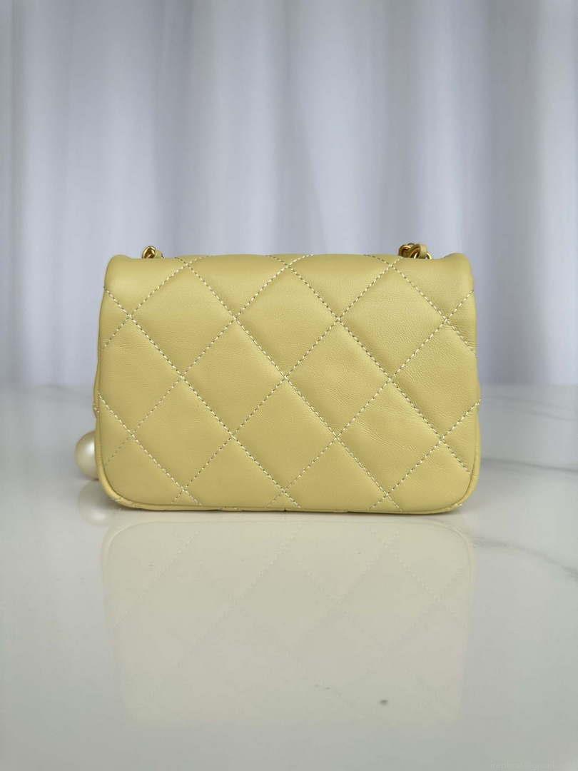 Chanel AS4868 Mini Flap Bag Pearly Lambskin Imitation Pearls & Gold-Tone Metal Yellow