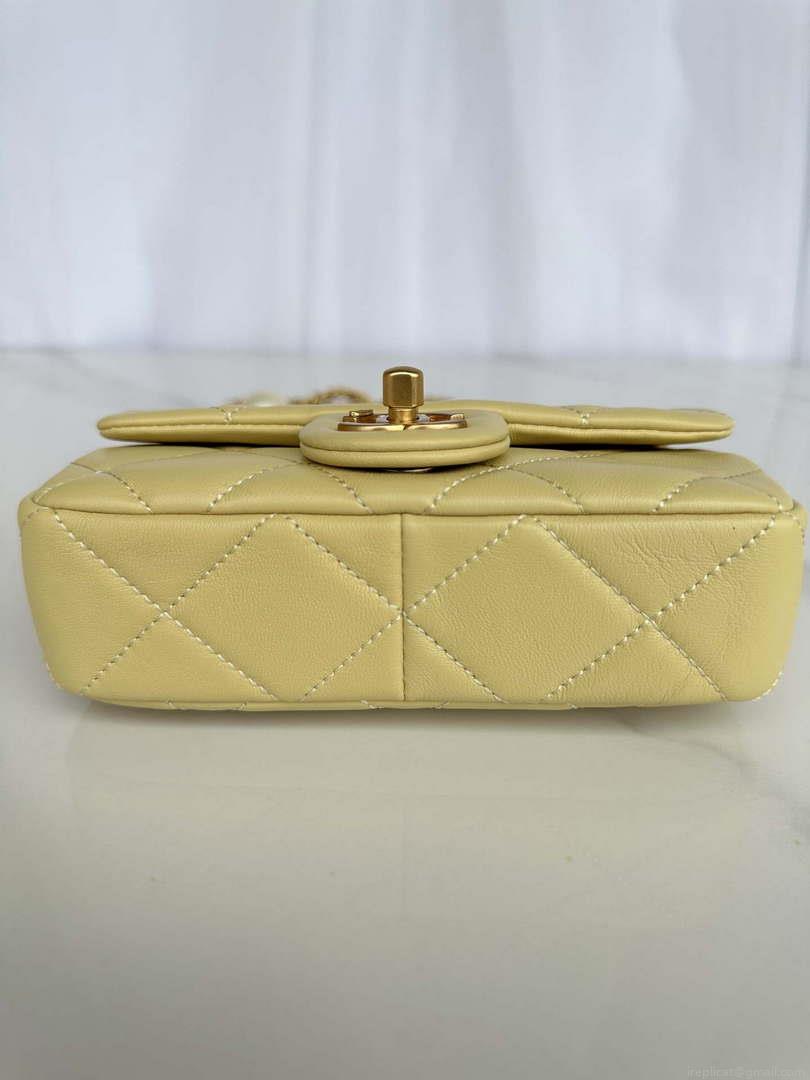 Chanel AS4868 Mini Flap Bag Pearly Lambskin Imitation Pearls & Gold-Tone Metal Yellow