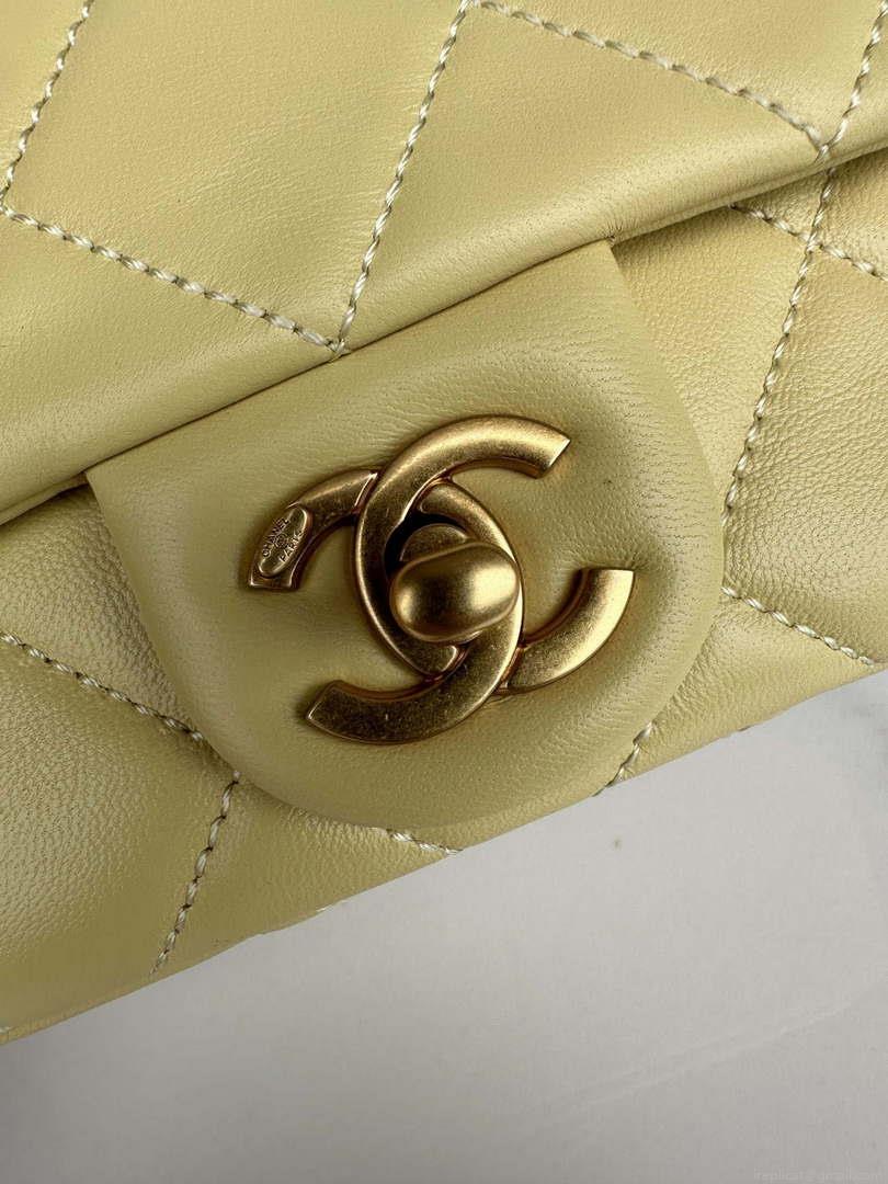 Chanel AS4868 Mini Flap Bag Pearly Lambskin Imitation Pearls & Gold-Tone Metal Yellow