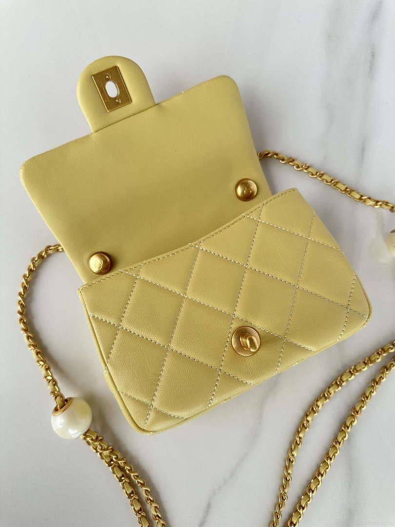Chanel AS4868 Mini Flap Bag Pearly Lambskin Imitation Pearls & Gold-Tone Metal Yellow