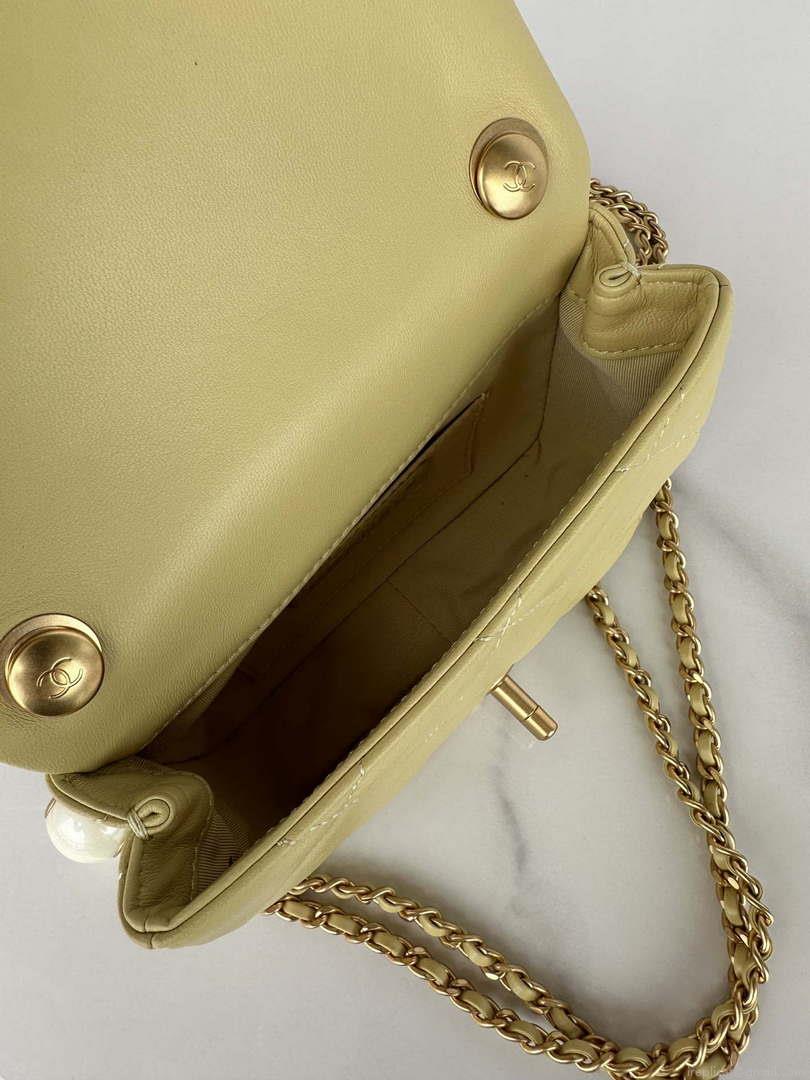 Chanel AS4868 Mini Flap Bag Pearly Lambskin Imitation Pearls & Gold-Tone Metal Yellow