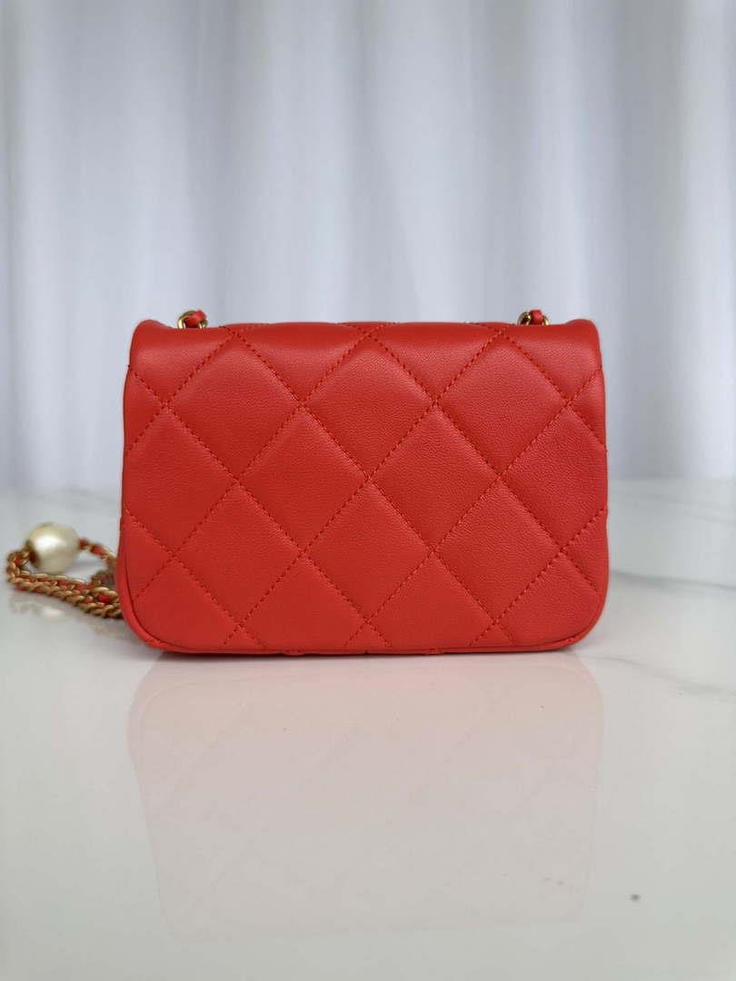 Chanel AS4868 Mini Flap Bag Pearly Lambskin Imitation Pearls & Gold-Tone Metal Red
