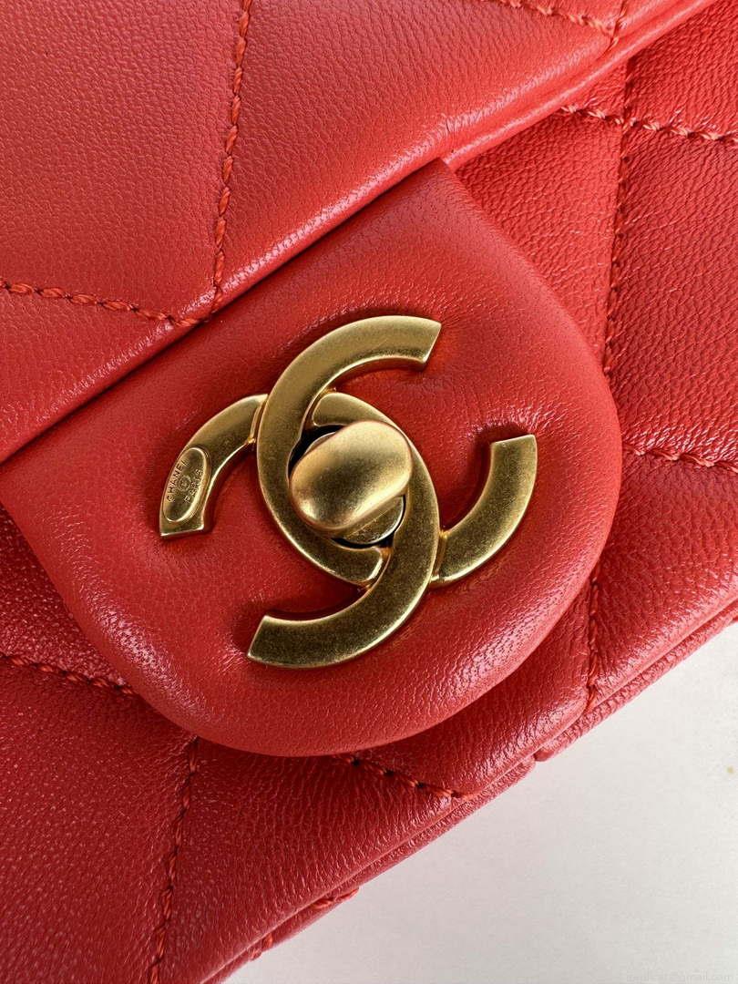 Chanel AS4868 Mini Flap Bag Pearly Lambskin Imitation Pearls & Gold-Tone Metal Red