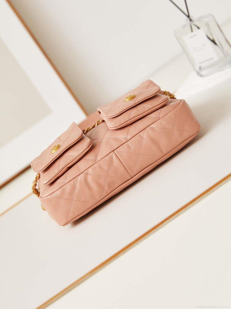 Chanel AS4743 Hobo Handbag Shiny Calfskin & Gold-Tone Metal Pink