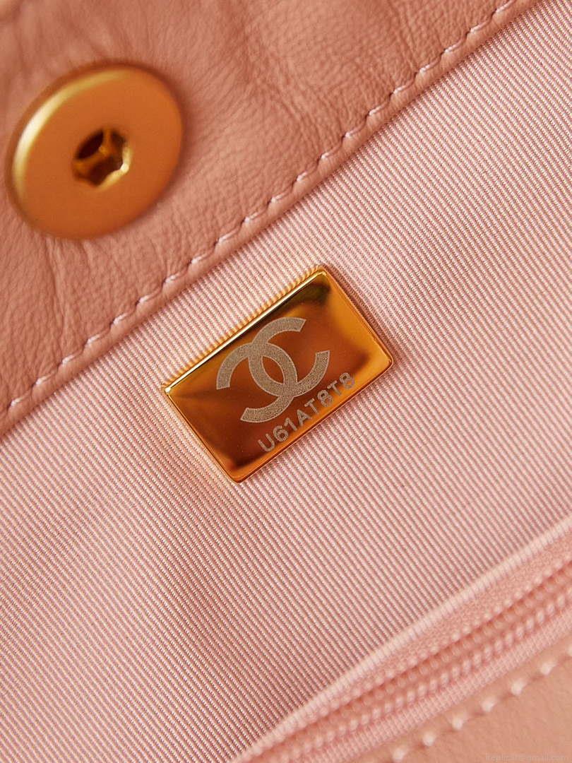 Chanel AS4743 Hobo Handbag Shiny Calfskin & Gold-Tone Metal Pink