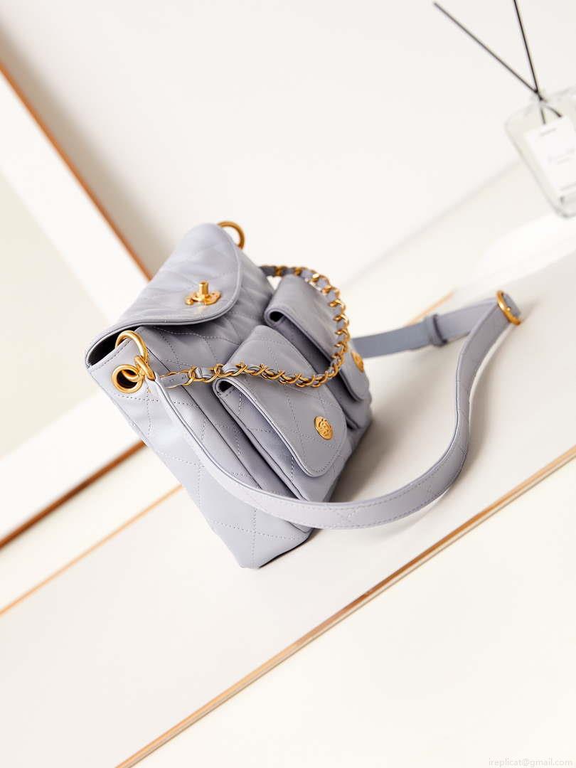 Chanel AS4743 Hobo Handbag Shiny Calfskin & Gold-Tone Metal Light Purple