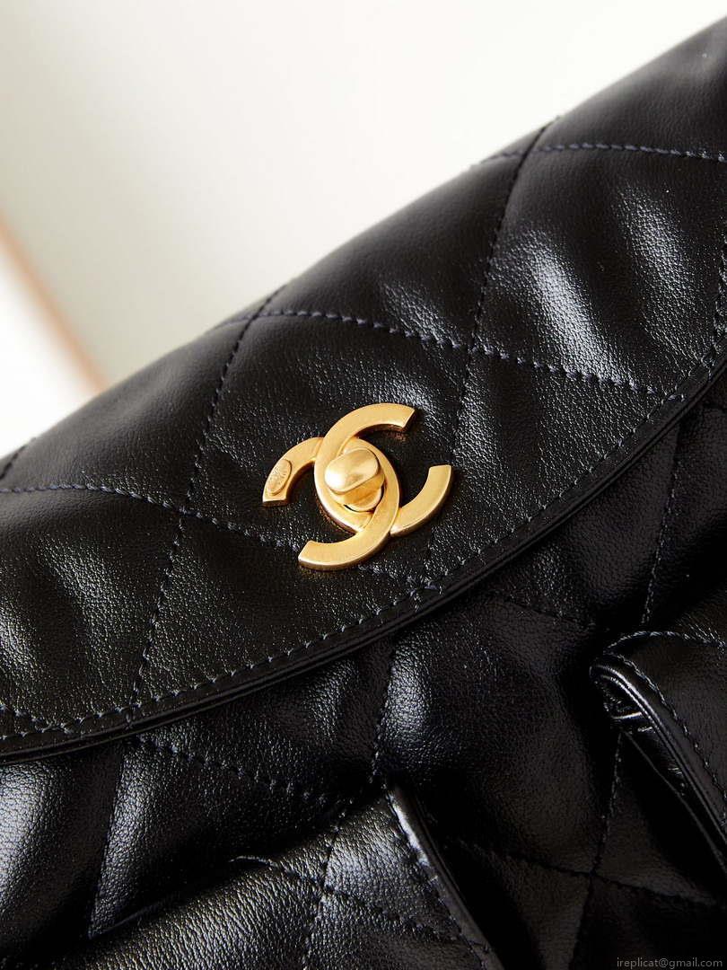 Chanel AS4743 Hobo Handbag Shiny Calfskin & Gold-Tone Metal Black