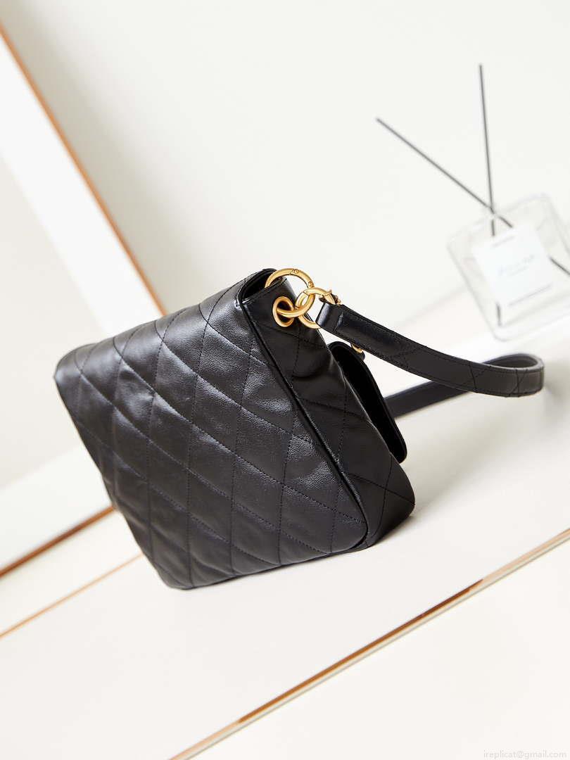 Chanel AS4743 Hobo Handbag Shiny Calfskin & Gold-Tone Metal Black