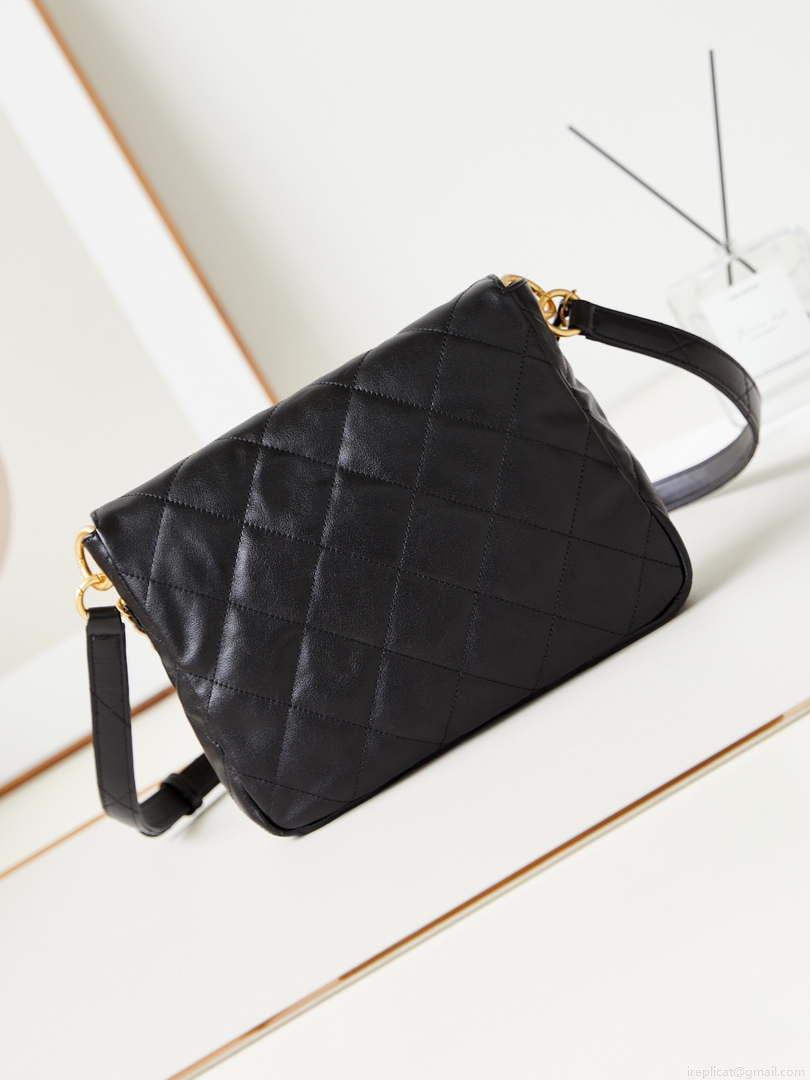 Chanel AS4743 Hobo Handbag Shiny Calfskin & Gold-Tone Metal Black