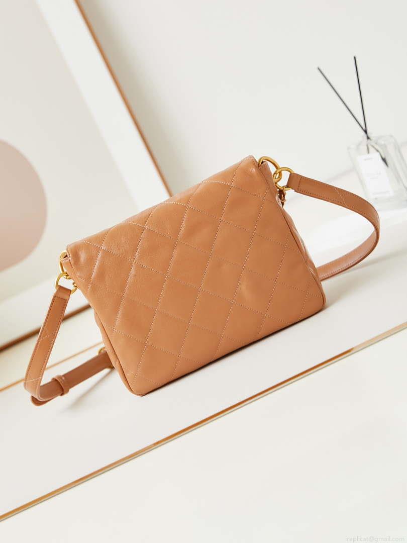 Chanel AS4743 Hobo Handbag Shiny Calfskin & Gold-Tone Metal Camel