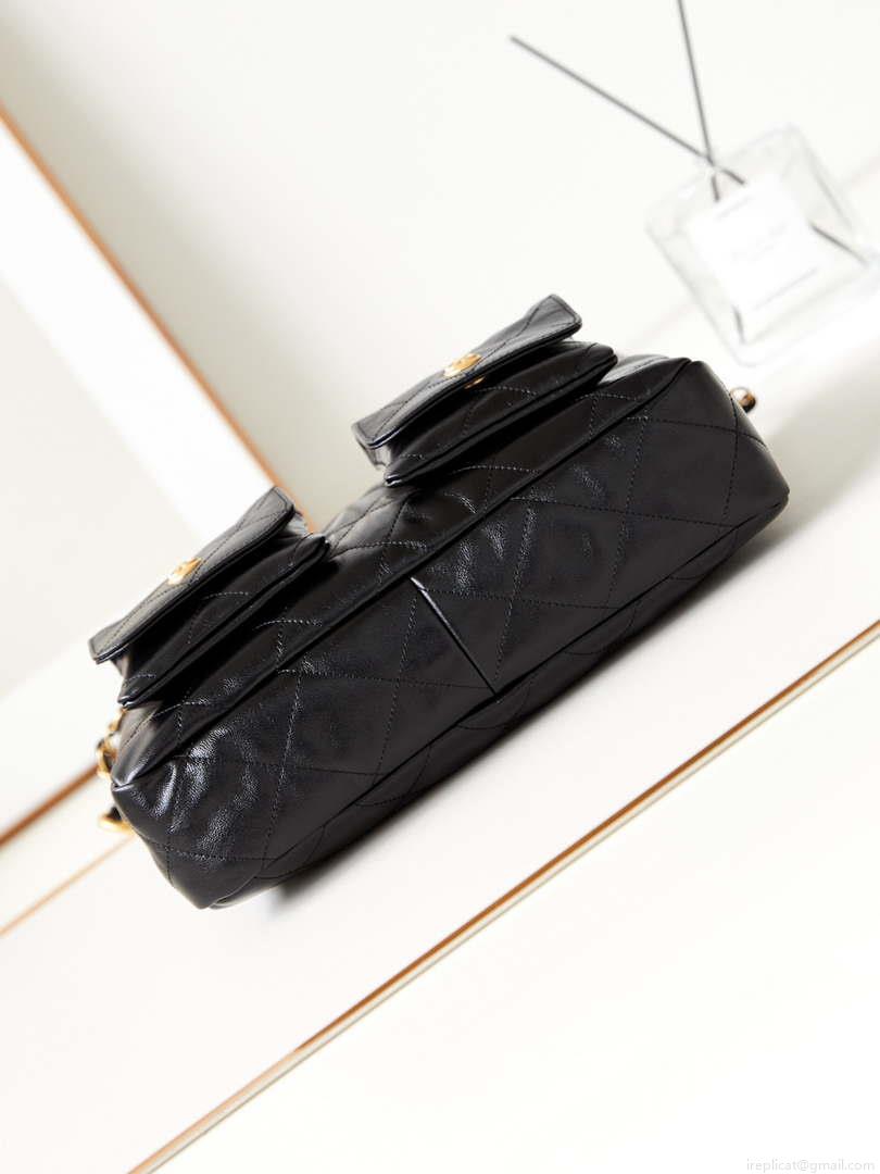 Chanel AS4668 Large Hobo Bag Shiny Calfskin & Gold-Tone Metal Black
