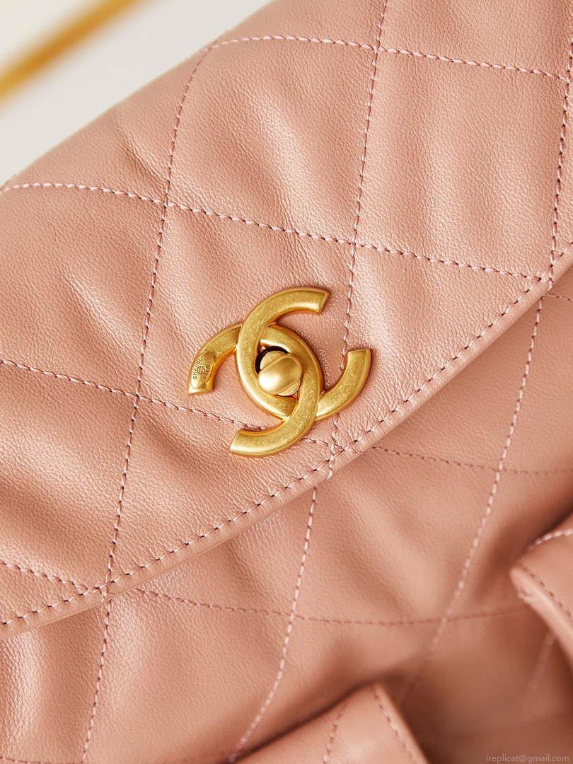 Chanel AS4668 Large Hobo Bag Shiny Calfskin & Gold-Tone Metal Pink