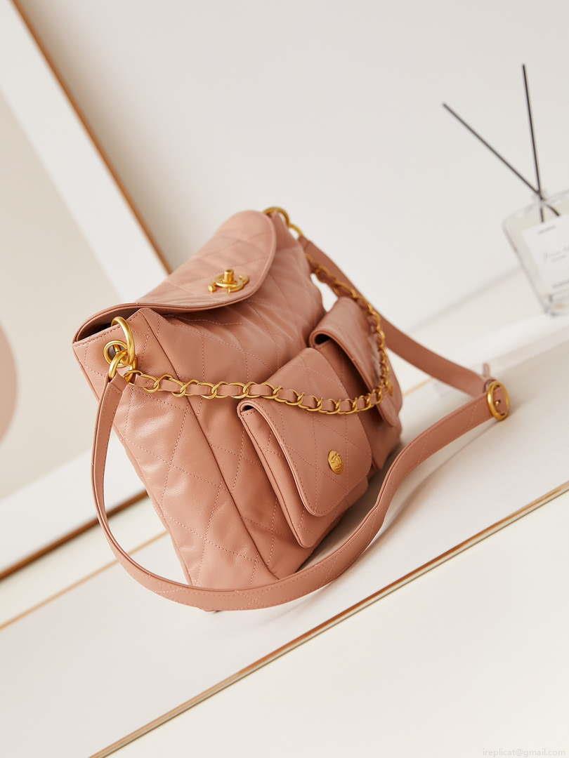 Chanel AS4668 Large Hobo Bag Shiny Calfskin & Gold-Tone Metal Pink