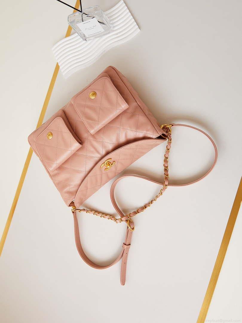 Chanel AS4668 Large Hobo Bag Shiny Calfskin & Gold-Tone Metal Pink