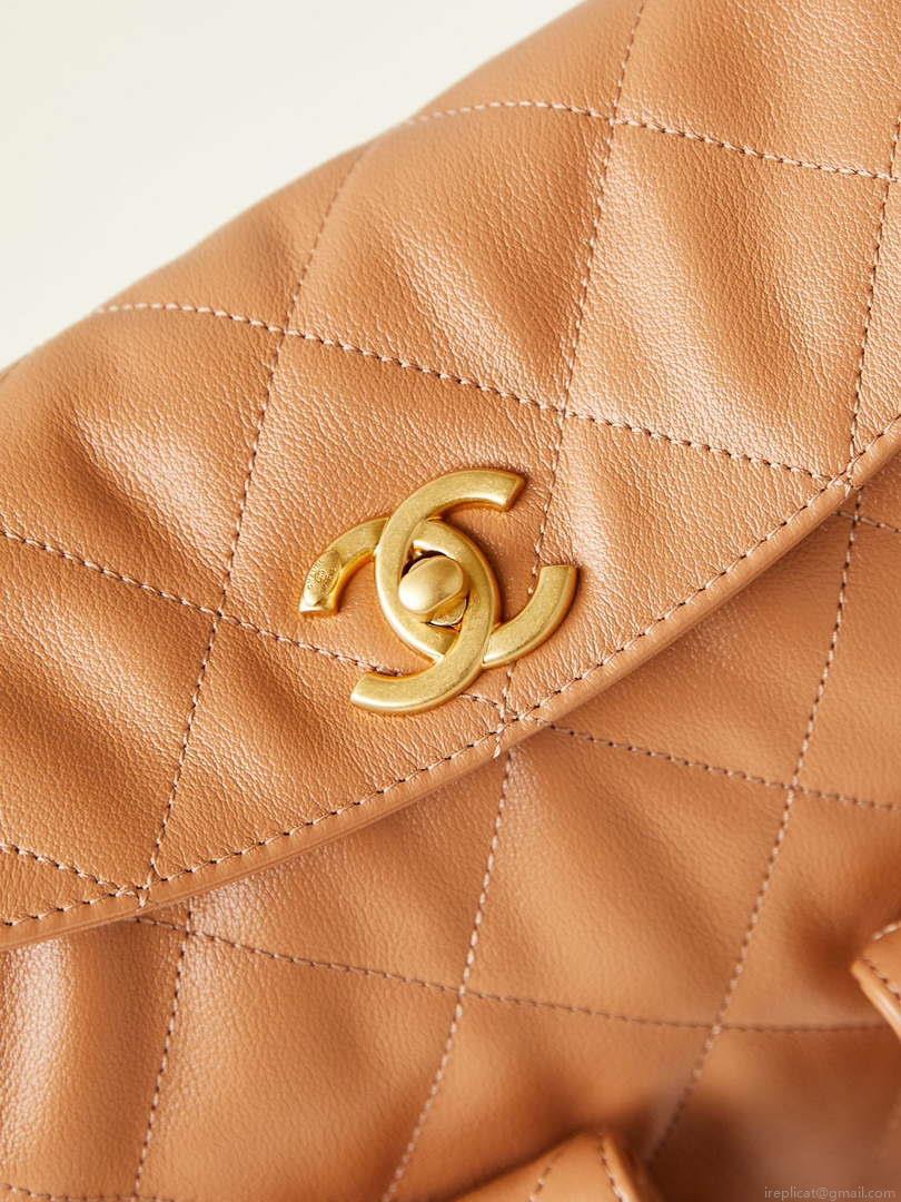 Chanel AS4668 Large Hobo Bag Shiny Calfskin & Gold-Tone Metal Camel