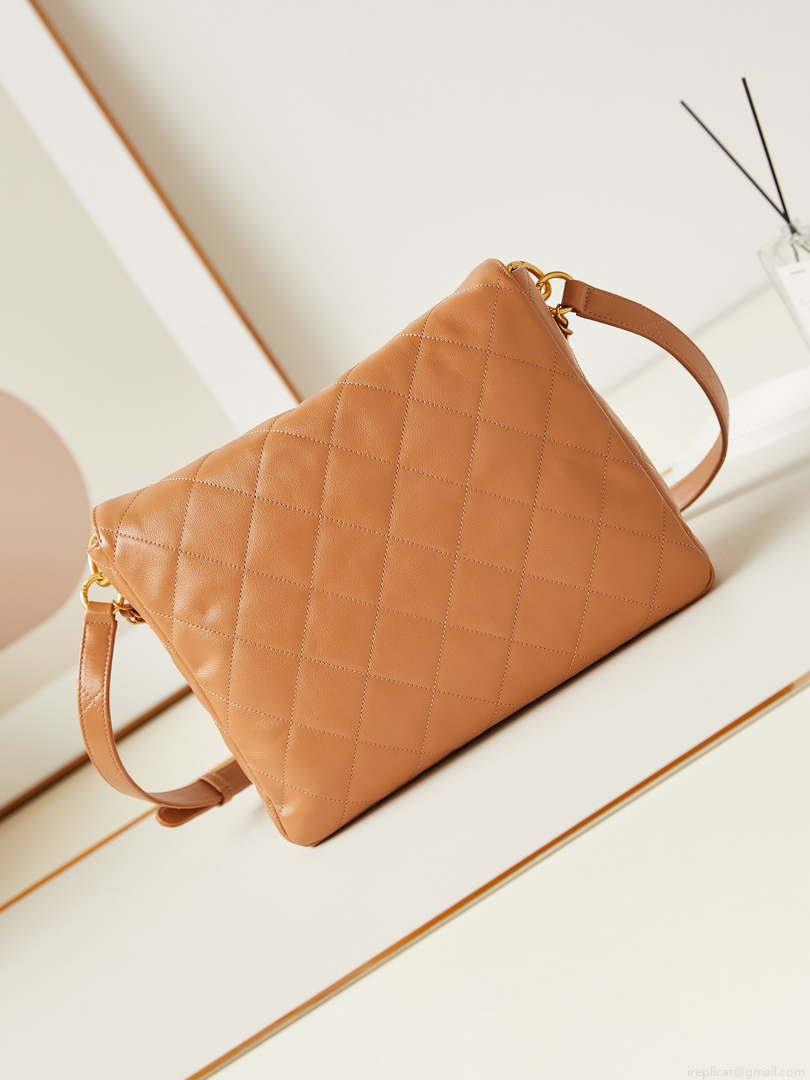 Chanel AS4668 Large Hobo Bag Shiny Calfskin & Gold-Tone Metal Camel