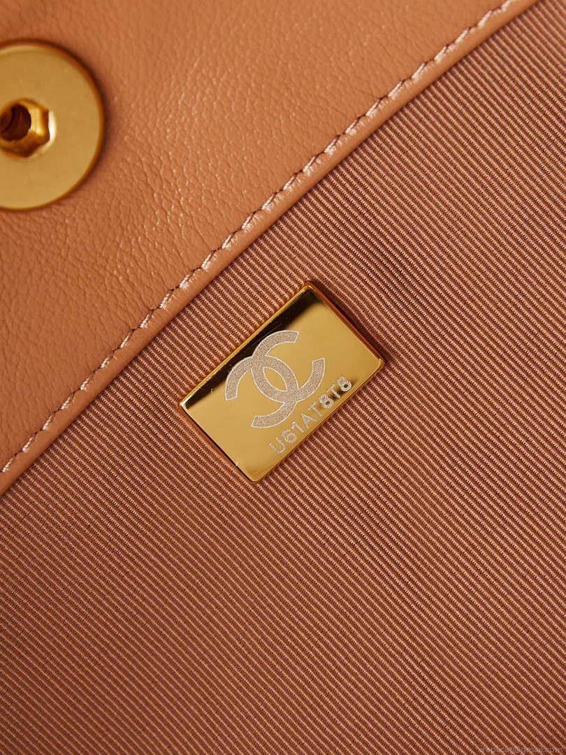 Chanel AS4668 Large Hobo Bag Shiny Calfskin & Gold-Tone Metal Camel
