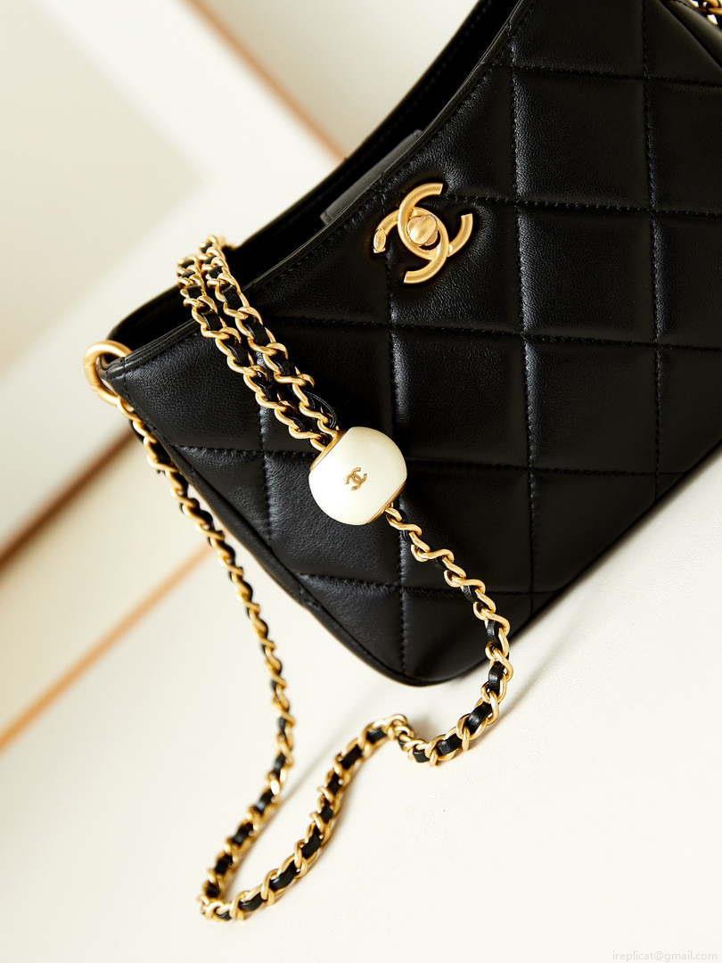 Chanel 24S AS4859 Hobo Bag Lambskin & Gold-Tone Metal Pearl Black