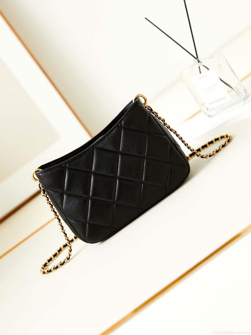Chanel 24S AS4859 Hobo Bag Lambskin & Gold-Tone Metal Pearl Black