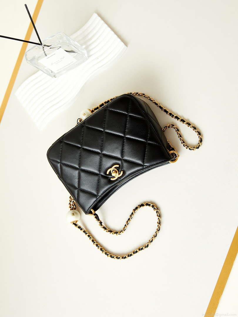 Chanel 24S AS4859 Hobo Bag Lambskin & Gold-Tone Metal Pearl Black