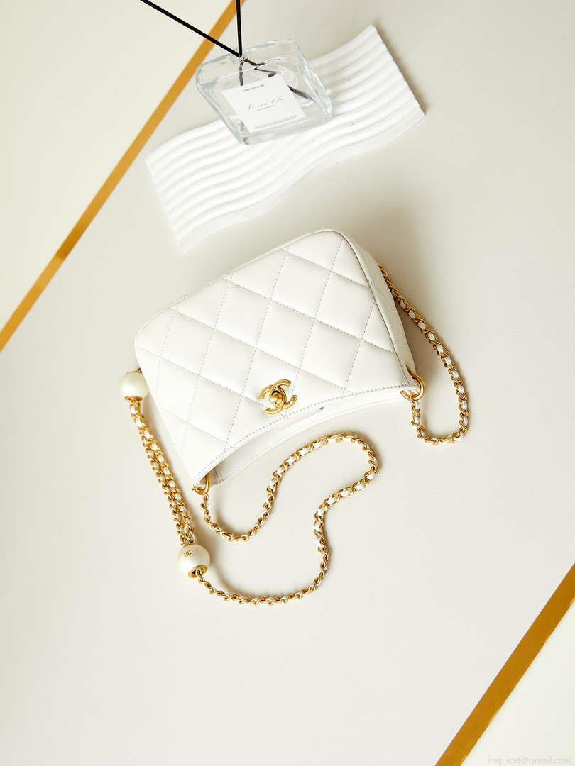 Chanel 24S AS4859 Hobo Bag Lambskin & Gold-Tone Metal Pearl White