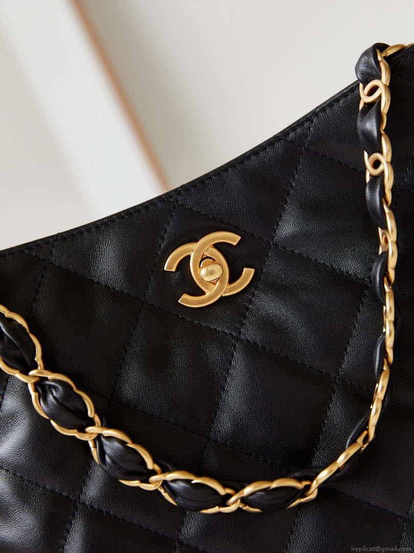 Chanel AS4754 24P New Hobo Bag Black Lambskin