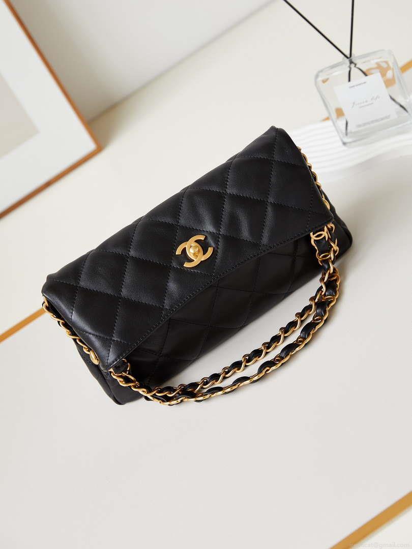 Chanel AS4754 24P New Hobo Bag Black Lambskin