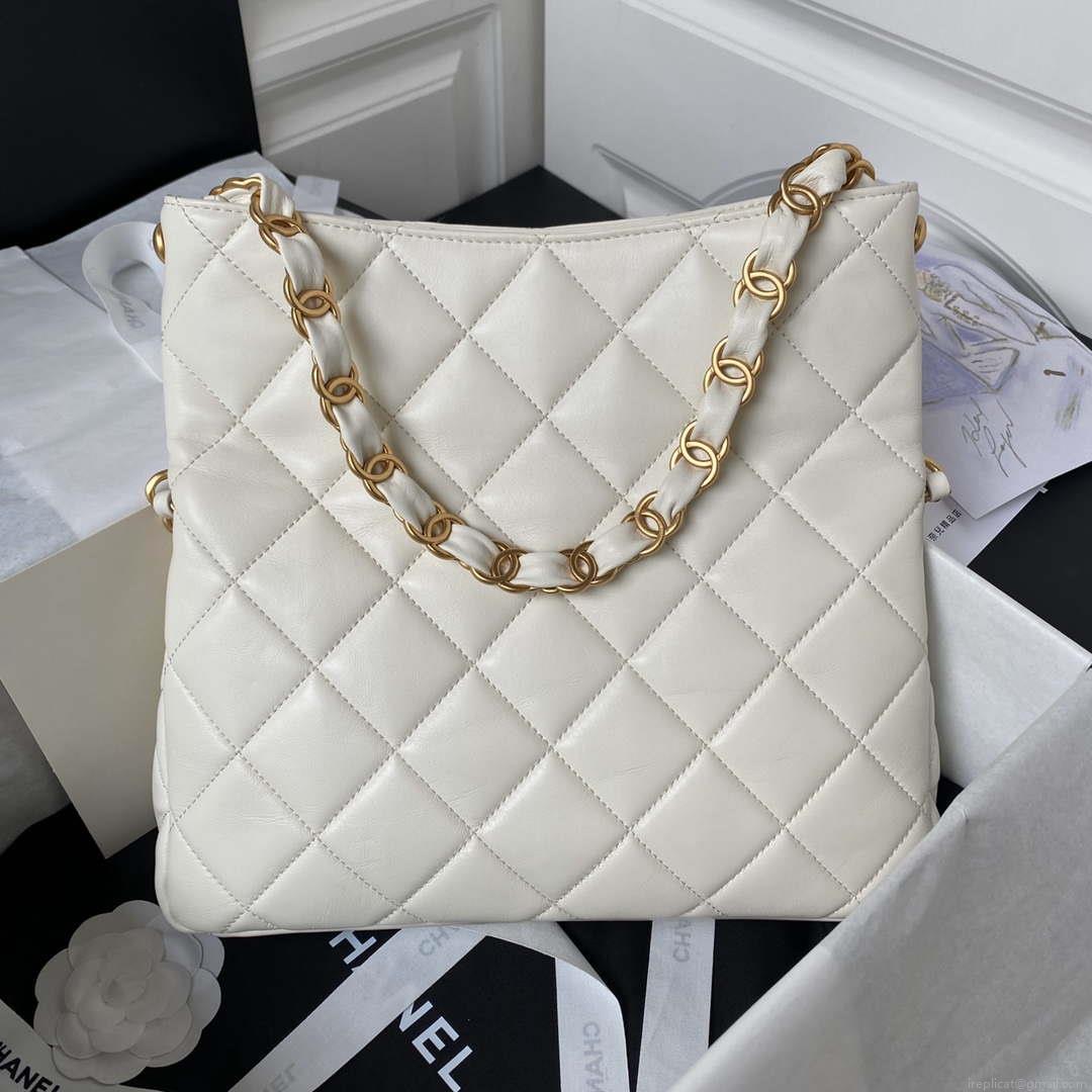 Chanel AS4754 24P New Hobo Bag White Lambskin