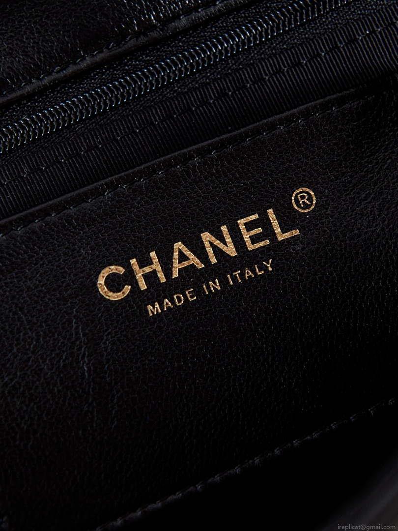 Chanel AS4740 Small Flap Bag Lambskin Lacquer & Gold-Tone Metal Black