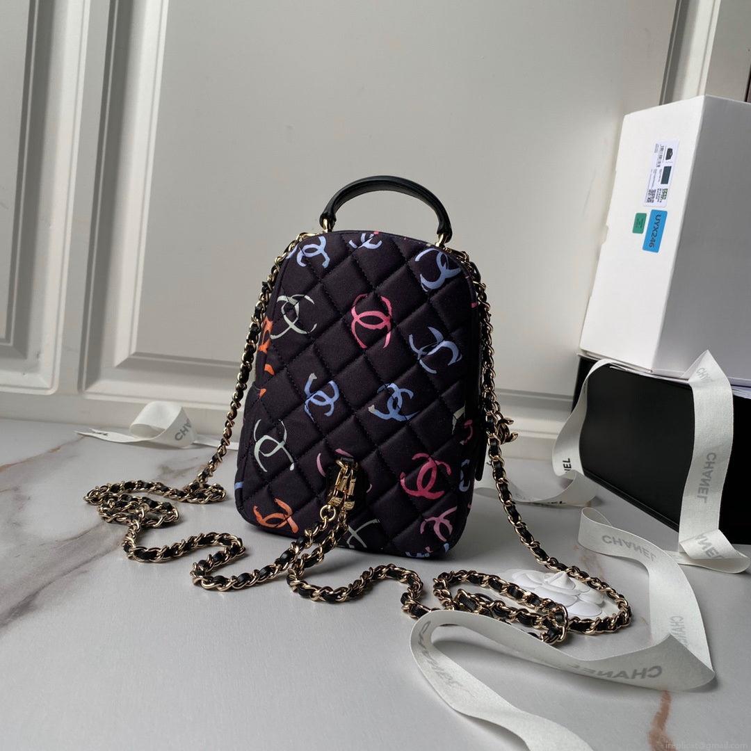 Chanel Ap3753 CLASSIC MINI Printed Fabric & Gold Metal Black & Multicolour