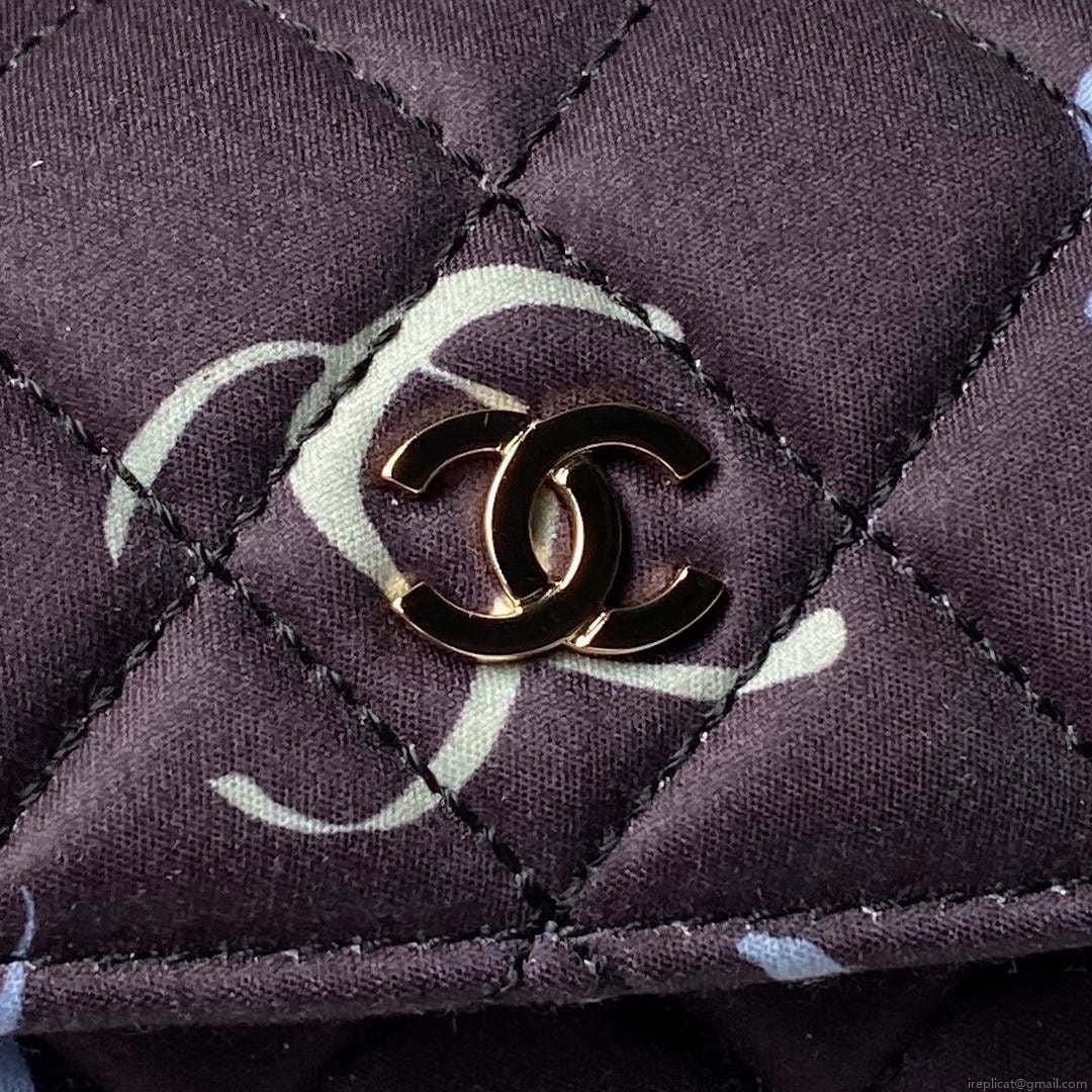 Chanel Ap3753 CLASSIC MINI Printed Fabric & Gold Metal Black & Multicolour