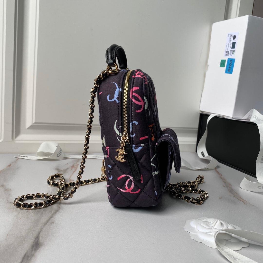 Chanel Ap3753 CLASSIC MINI Printed Fabric & Gold Metal Black & Multicolour