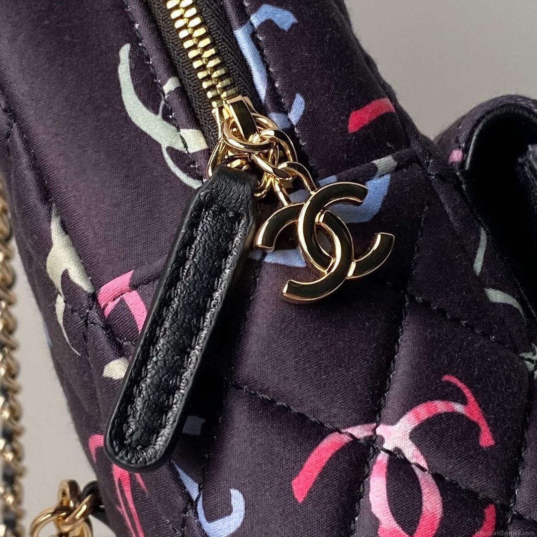 Chanel Ap3753 CLASSIC MINI Printed Fabric & Gold Metal Black & Multicolour