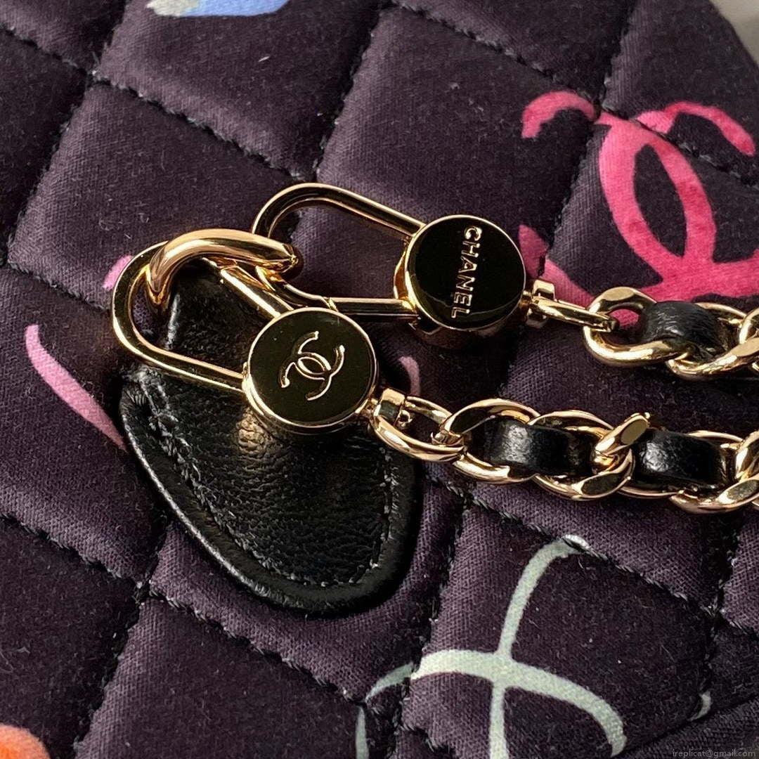 Chanel Ap3753 CLASSIC MINI Printed Fabric & Gold Metal Black & Multicolour