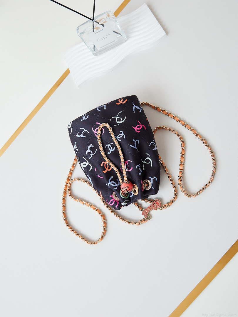 Chanel AS4810 Printed Fabric & Gold Metal Black & Multicolour