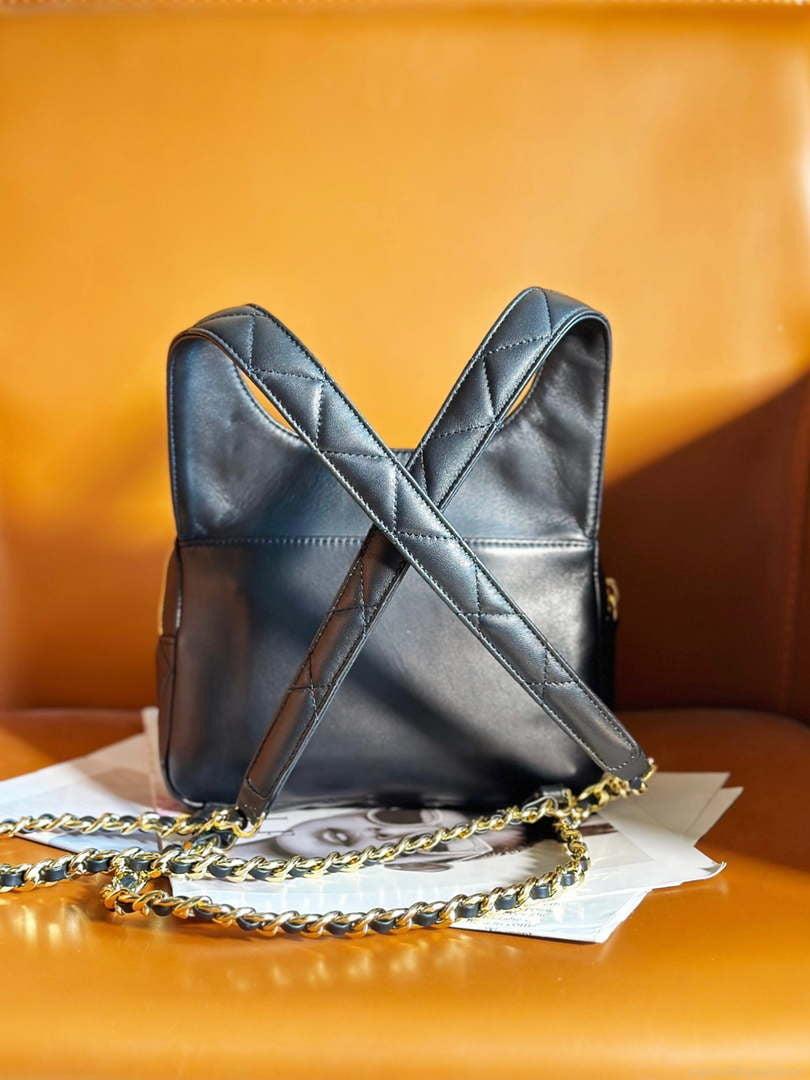 Chanel Backpack Metallic Lambskin & Gold-Tone Metal AS4621 Black