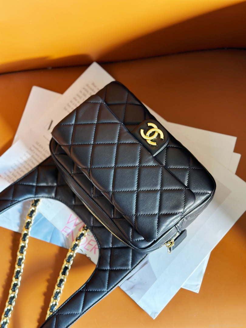 Chanel Backpack Metallic Lambskin & Gold-Tone Metal AS4621 Black