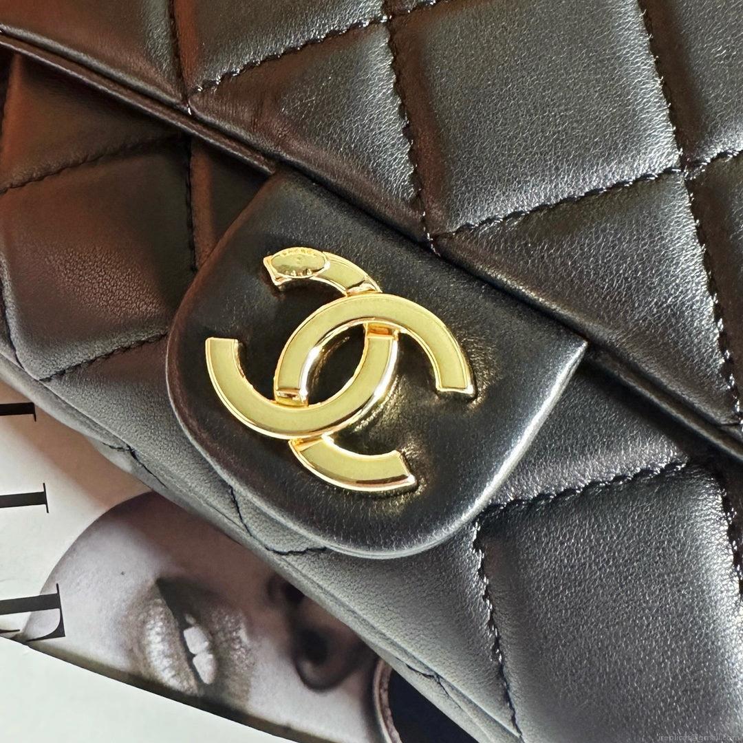 Chanel Backpack Metallic Lambskin & Gold-Tone Metal AS4621 Black