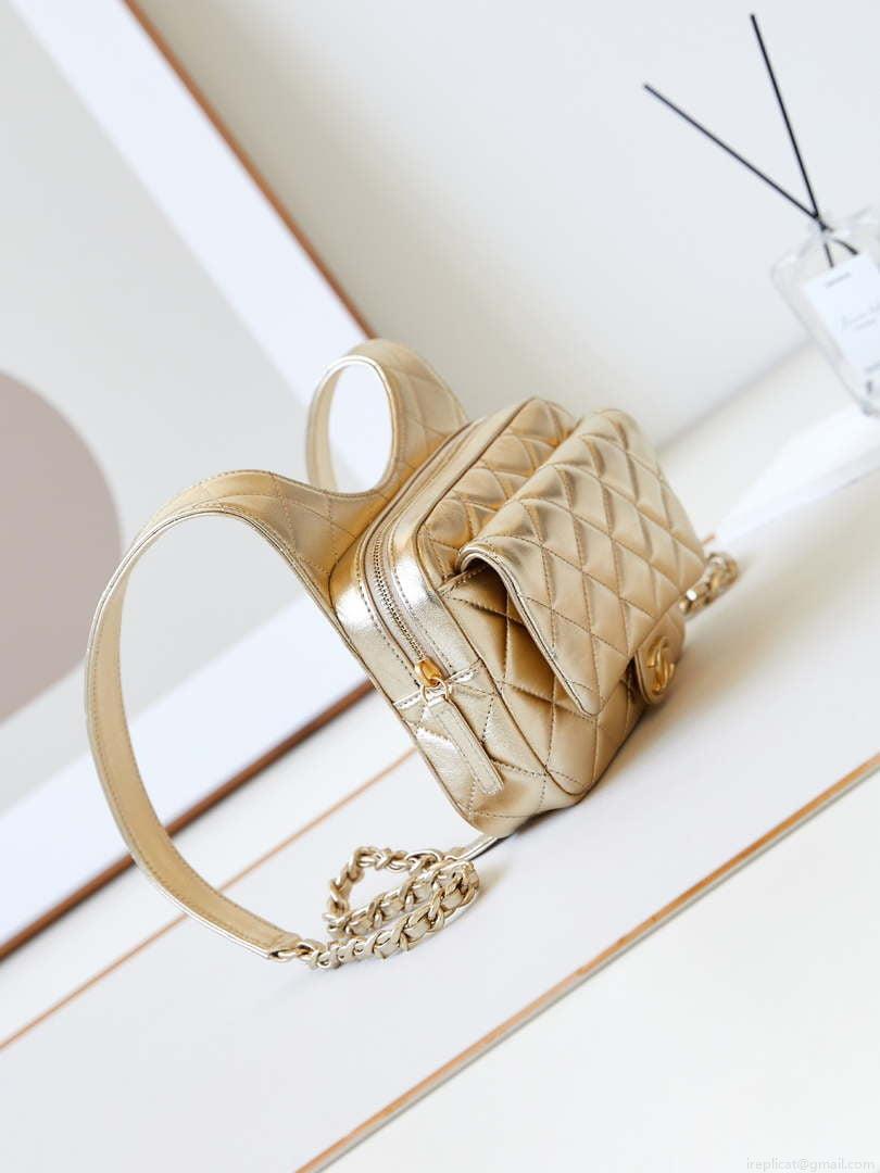 Chanel Backpack Metallic Lambskin & Gold-Tone Metal AS4621 Gold